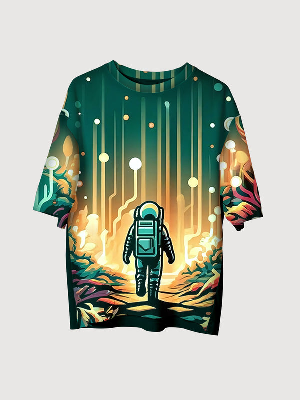 Futuristic Explorer Glow Forest Oversized T-Shirt