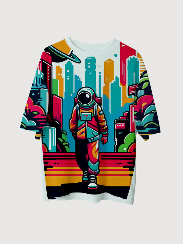 Urban Astronaut Cityscape Oversized T-Shirt