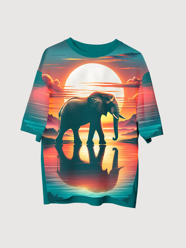 Elephant Sunset Reflection Oversized T-Shirt