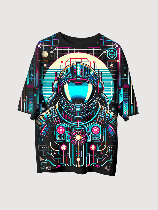 Neon Circuit Astronaut Oversized T-Shirt
