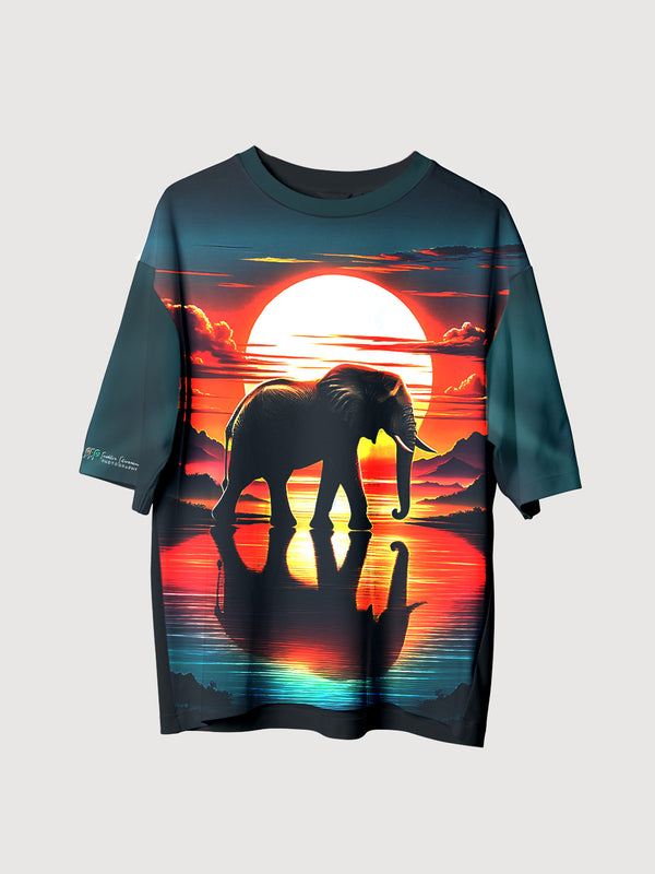 Sunset Reflection Elephant Oversized T-shirt