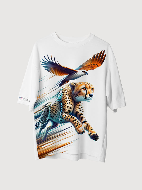 Cheetah and Hawk Design Oversized T-shirt