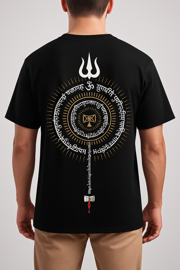 Circular mantra mandala Trishul T-shirt