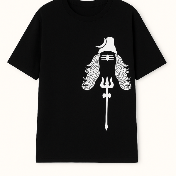 Minimal Shiva Trishul T-Shirt – Monochrome Divine Power