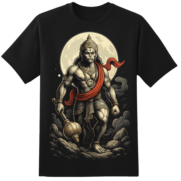 Hanuman Ji Warrior T-Shirt – Divine Strength Under the Moon